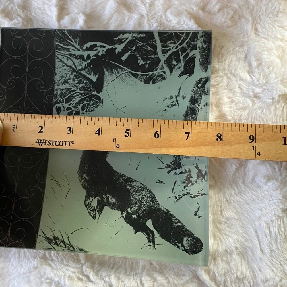 Anthropologie‎ Black Thistle Fox Plate Glass Decorative Tray Winter Whimsical